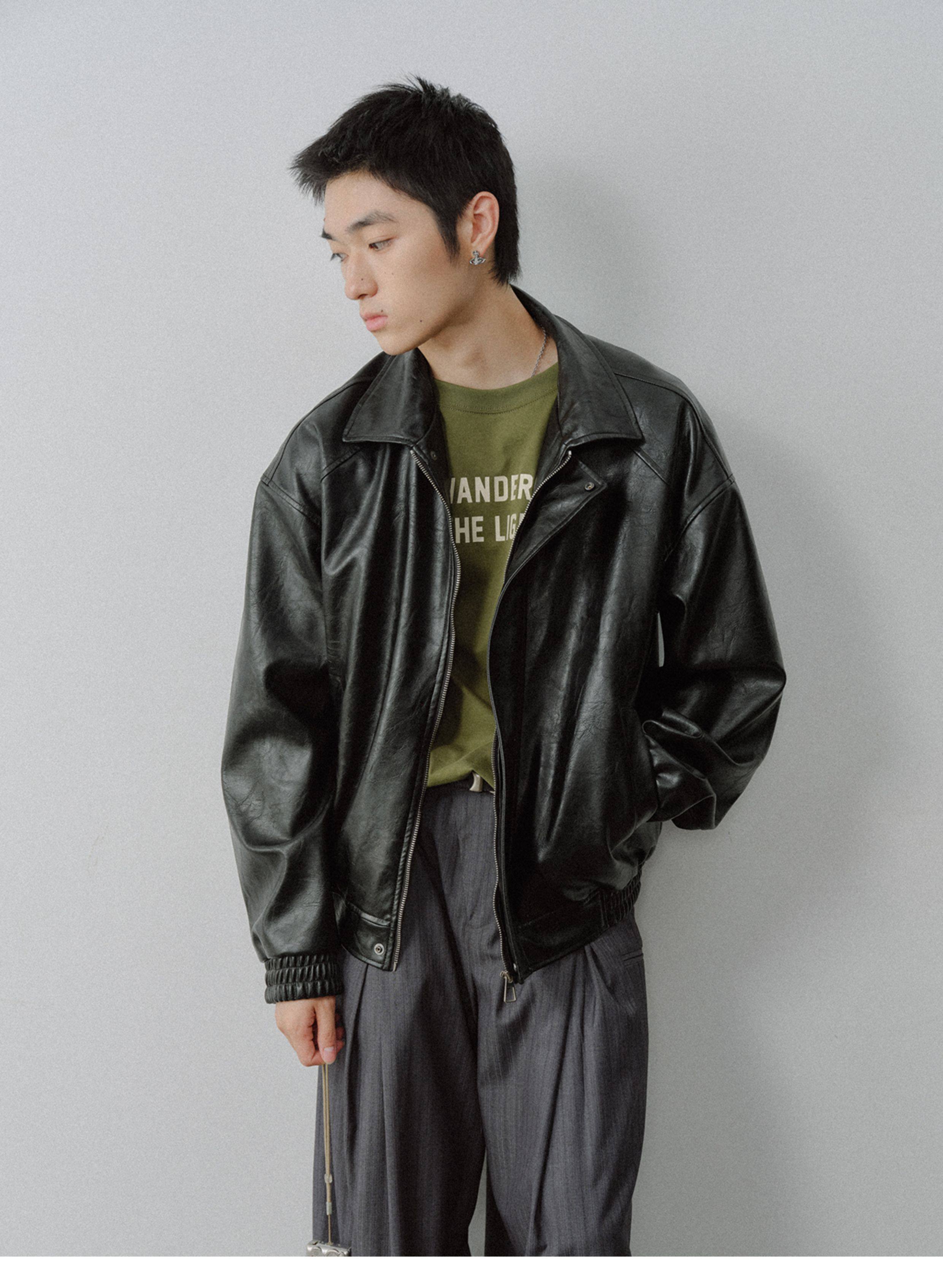 20%OFF】日本製ヴィンテージ ハリントンレザージャケット ショート丈襟 