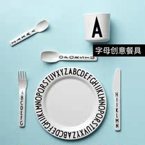 Rhubarb Home Spot] Danish designletters Childrens Bowl Baby Number Tableware Creative ins Dining Plate