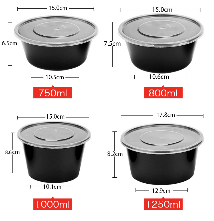 Hình chữ nhật tròn dày 1000ML hộp ăn trưa dùng một lần hộp đen bao bì thức ăn nhanh hộp ăn trưa mang đi - Hộp cơm điện sưởi ấm hộp cơm giữ nhiệt 3 tầng