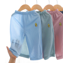 Child Cotton Linen Pants Summer Thin section Female baby Anti-mosquito Penetration Qi 7 Sub-pants Men and women Air Conditioning Ice Silk Midpants