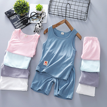 Childrens vest suit mesh CUHK Tong Baby Summer Two sets of ice silk cotton thin male and female home pyjamas