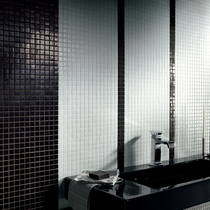  Bathroom glass mosaic tiles white Nordic sink shower background wall Black floor tiles non-slip wear-resistant