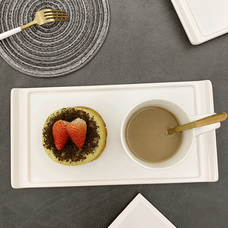 Pure White Rectangular Flat Pan Creative Plastic Cup Subcake Dot Nordic strip Plate Bread Pan Sushi Pan