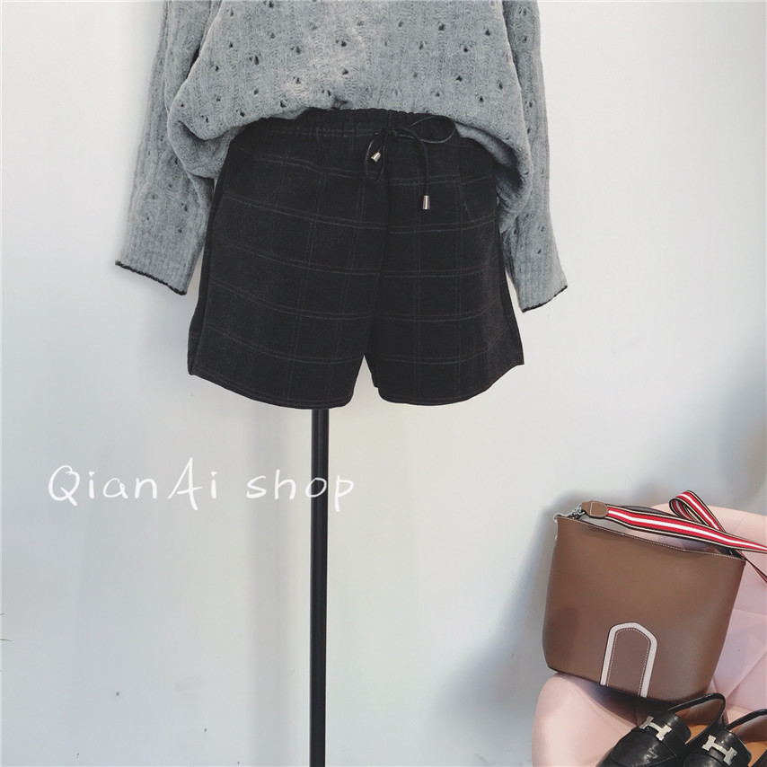 Mùa đông 2018 mới quần short len ​​kẻ sọc Hàn Quốc J0761 thoi trang cong so