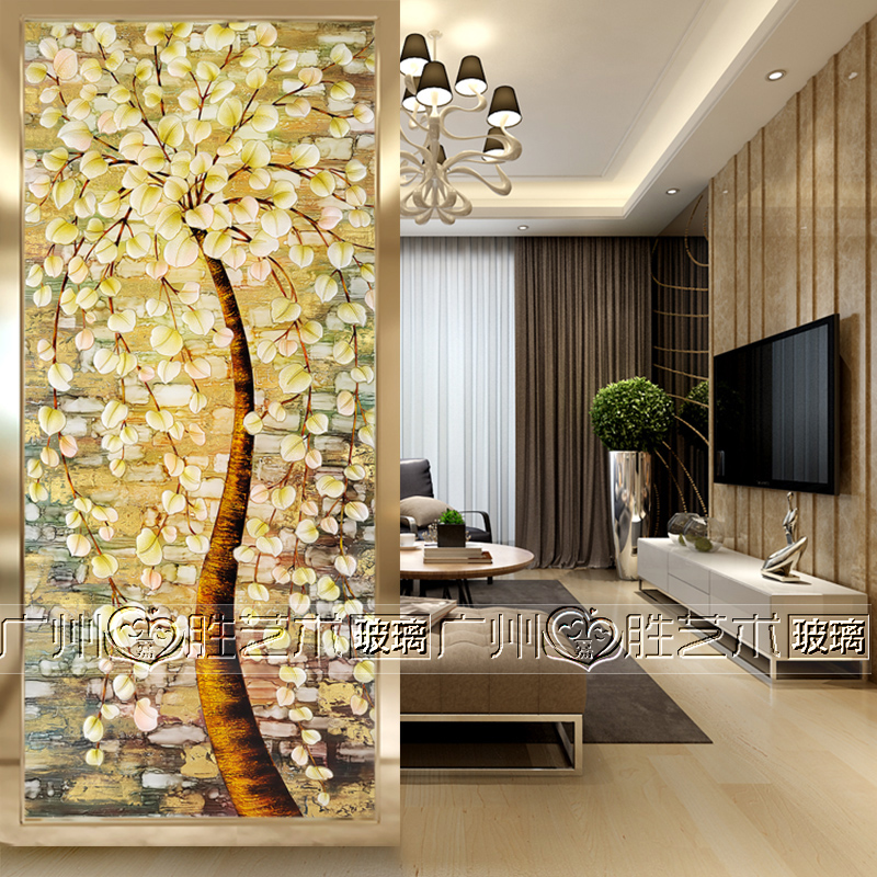 Custom Art Glass Screen Partition Wall Living-room Living Room Entrance Home Xuanguan Frosted Light Transmission Process Double-sided Shoe Cabinet Hair Chaise Tree