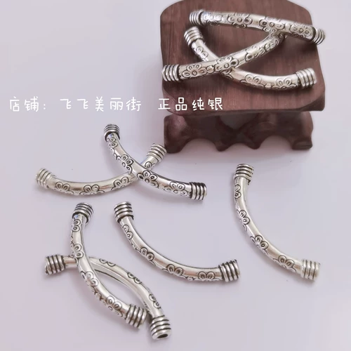 Браслет, аксессуары, изогнутая трубка, аксессуар, подвеска, ретро кольцо, S925, серебро 925 пробы, жемчужное серебро