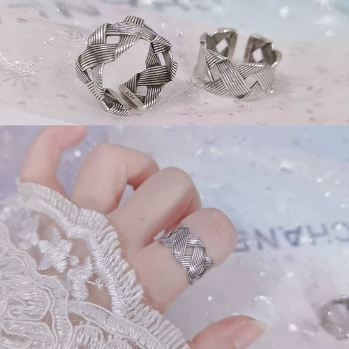 S925 Серебряные кольца стерлингов оберните сеть сетки, тайское серебро, шириной краевой поперечный узел, сделайте старые открывающиеся кольца ретро