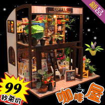 New DIY Cafe time travel cottage hand-assembled model mini doll house birthday gift
