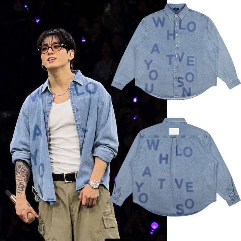 Bts-Style Letter Print Casual Denim Loose All-Over Print Versatile Jacket Ins Trendy Brand Top Bts-Style Letter Print Casual Denim Loose All-Over Print Versatile Jacket Ins Trendy Brand Top