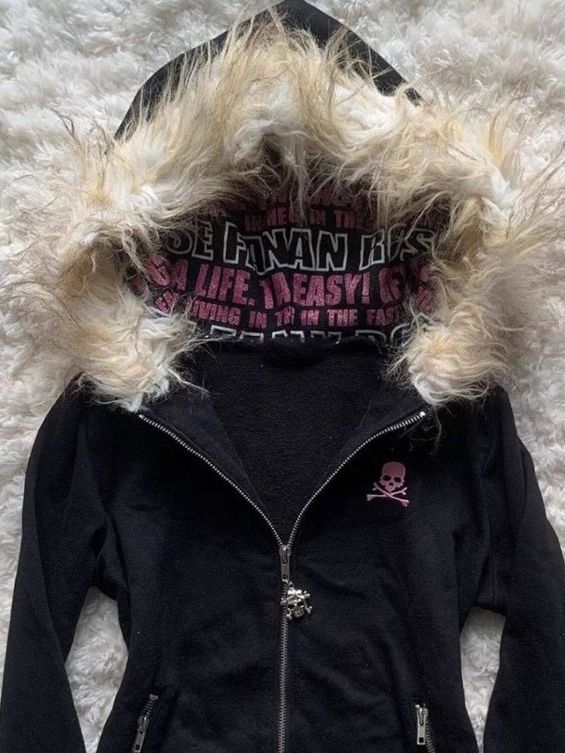 ジャケット・アウター archive Japanese Label grunge y2k sly Skull gothic cardigan letter black hooded sweatshirt y2k japanese