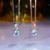 Classic six-claw platinum necklace female simulation simple diamond Moissanite 1 carat pendant Clavicle chain luxury gift