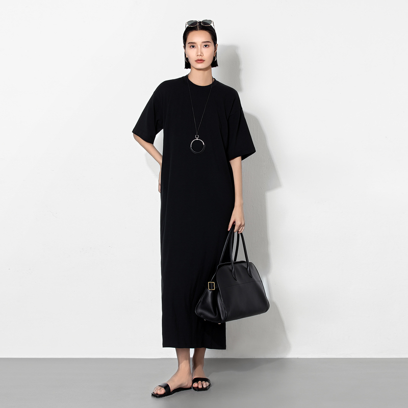 Sooram Black Dress for Women, Summer Plus Size, Thin, Loose, Relaxed, Casual Straight Long Dress