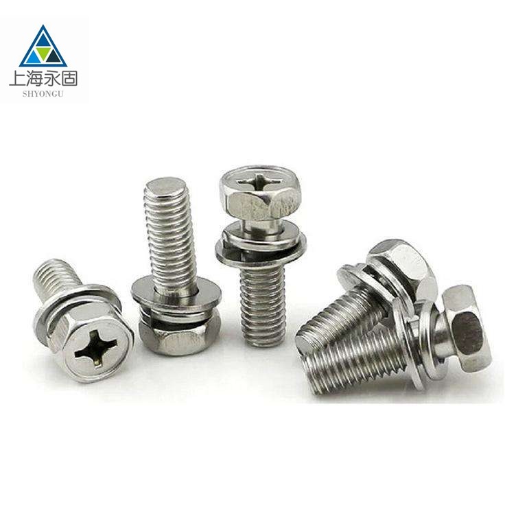 Factory direct sales GB9074 13-88 cross groove hexagonal head spring washer and flat washer assembly