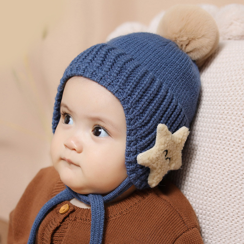 Baby hat autumn winter baby 0 newborn boy's baby wool line cap thickened warm 1-2 year old child hat