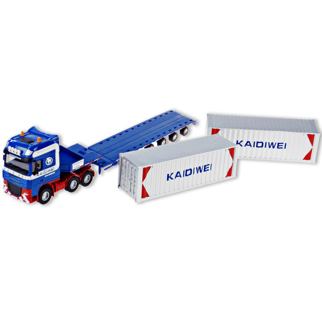 Kaidiwei ໂລຫະປະສົມ transporter ລົດບັນທຸກຫນັກແບບຈໍາລອງລົດບັນທຸກຕູ້ຄອນເທນເນີ flatbed semi-trailer ເດັກນ້ອຍ toy ລົດບັນທຸກຂະຫນາດໃຫຍ່