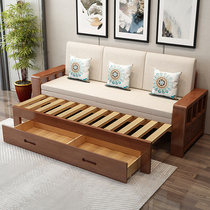 Solid wood sofa bed folding dual-purpose multifunctional tatami living room single and double small apartment retractable sliding bed