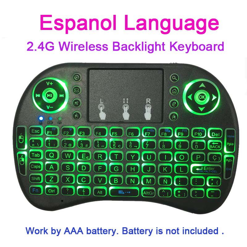 Spanish Espanol 2 4G wireless Backlight keyboard for tv box