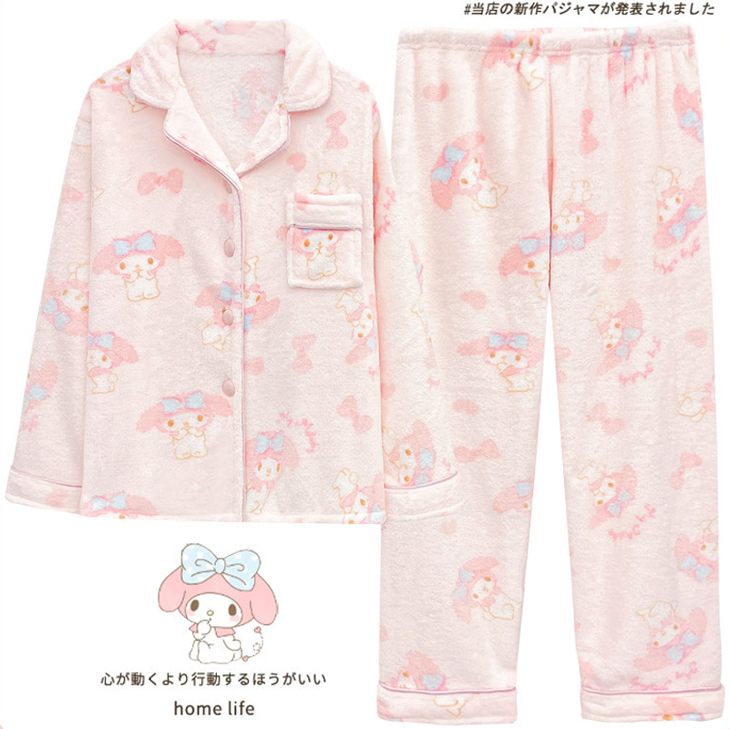 Coral Fleece Pajamas for Women, Winter Thickened Fleece, Warm and Cute, Japanese Cartoon Pink Loungewear Set for Autumn and Winter Coral Fleece Pajamas for Women, Winter Thickened Fleece, Warm and Cute, Japanese Cartoon Pink Loungewear Set for Autumn and Winter