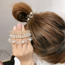 South Korea East Gate with telephone line Hairband female Net Red fashion Pearl head rope ball head ponytail leather band hair rope