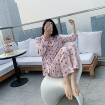 Sweet poker print pajamas female 2021 high end Ice Silk couple pajamas men long sleeve trousers Tide brand home clothing