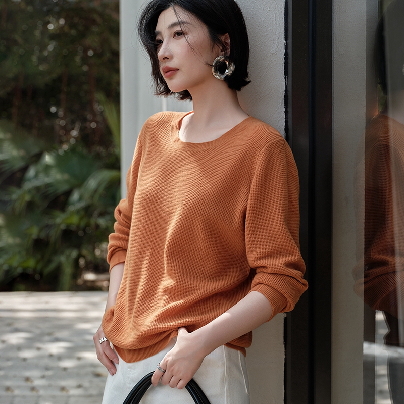 Artistic and Elegant 100% Pure Cashmere Sweater for Women, Round Neck, Loose Fit, Lazy Style, Knitted Base Layer, Slimming, Age-Reducing, Versatile