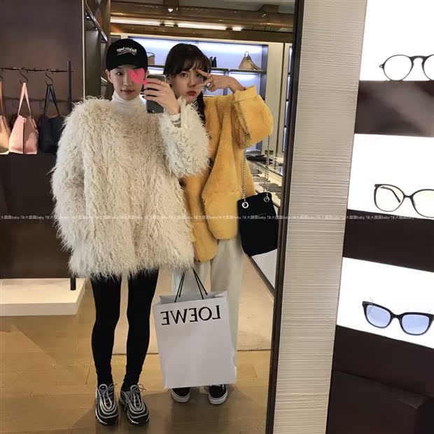 Hàn Quốc Dongdaemun dày ấm lông thỏ lông giả lông mùa đông 2018 mới áo dài sang trọng áo khoác lót lông cừu