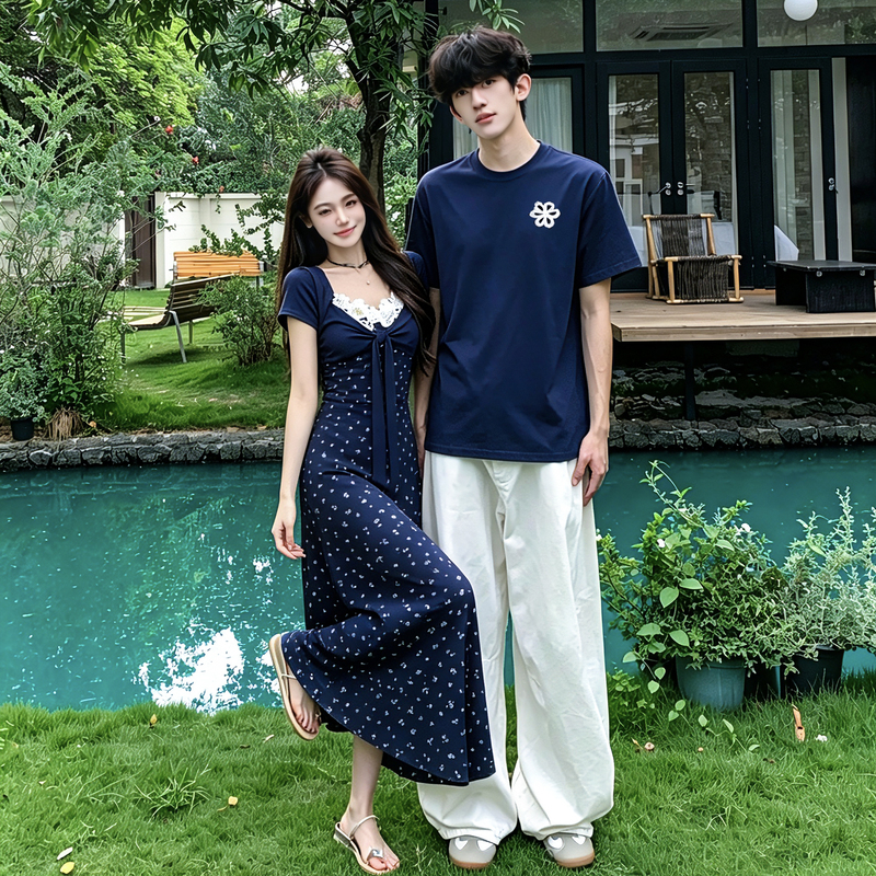 Couple's High-End Outfit, One Shirt and One Skirt, New Summer Short-Sleeved Design, French-Style Dress, Two-Piece Set for Women Couple's High-End Outfit, One Shirt and One Skirt, New Summer Short-Sleeved Design, French-Style Dress, Two-Piece Set for Women