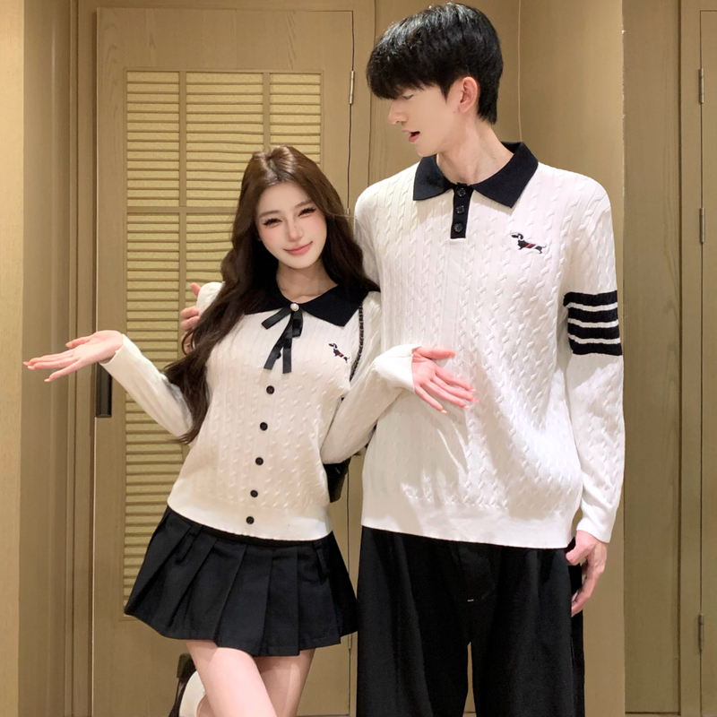 Couple's Autumn Outfits 2026 New Korean Style College Style Sweater Men's Lazy Style Twist Knit Long-Sleeve Two-Piece Set Women's