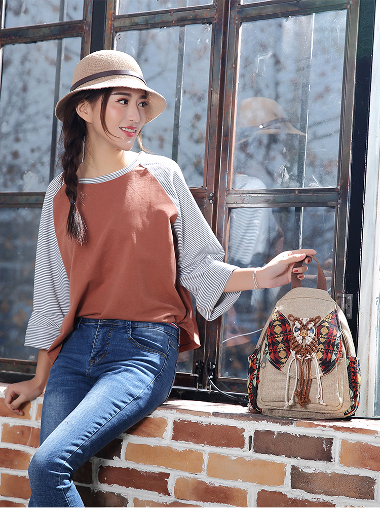 Mới nữ nhỏ ba lô văn học túi đeo vai túi ngực gió quốc gia ba lô vải nhỏ ba lô du lịch túi ngực - Ba lô balo đi học nữ cấp 2
