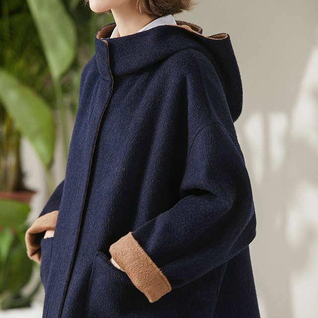 100 wool double-sided woolen coat casual hooded fashion super loose cloak mid-length woolen woolen coat for women