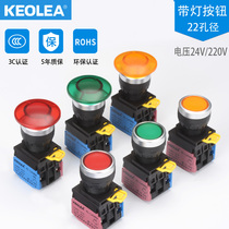 KEOLEA Illuminated power push button switch Self-reset 24 220v Start jog 22mm control round flat button