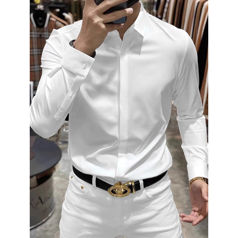 Pierre Cardin High-End White Long-Sleeved Shirt for Men in Autumn, No-Iron, High-End Formal Business Casual Shirt, Slim Fit Pierre Cardin High-End White Long-Sleeved Shirt for Men in Autumn, No-Iron, High-End Formal Business Casual Shirt, Slim Fit
