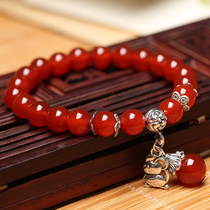 Natural red agate original year zodiac red agate bracelet female sweet versatile Tibetan silver simple hand string birthday accessories