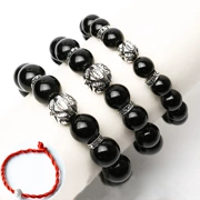 Obsidian vòng tay may mắn ác chuyển vòng tay bạc pha lê có bóng phải mở nhẹ nam nữ cá tính đơn giản.