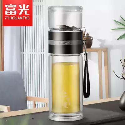 Fuuang glass two-point tea maker double-layer tea cup creative with lid retro portable leak-proof filter gift box