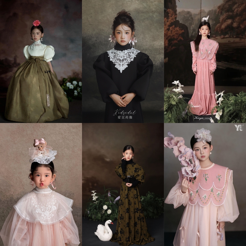 Portrait Studio Children's Dresses for Photography, Older Children's Landscape Style, Teacher-Recommended Matching Outfits and Props for Photo Shoots