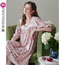 Fenteng (sleeping mianmian series) Sleeping dress Women Summer spring autumn short sleeves Big code Loose Thin and Sleeping Dress