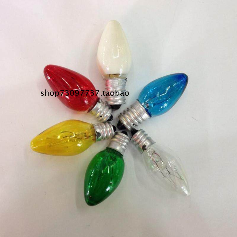 Light bulb small night bulb small screw mouth C7E12E14 head transparent colorful Buddha lamp 10W tungsten filament lamp suckling warm yellow light