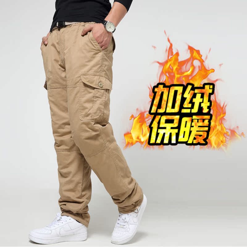 Thêm cộng nhung quần cotton dày gió chống workpants tuyết quần lạnh bông ngoài trời quần leo bông bình thường của nam giới.