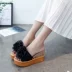 Dép cao gót nữ thời trang hè 2019 mang hoa dốc cá tính với một từ kéo phiên bản tiếng Hàn của dép muffin và dép lê - Dép dép quai hậu nữ Dép