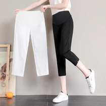 Femmes enceintes Sept Pants Été Thin à lextérieur portant une taille élevée Toabdominale petite sous-gestation Au début du printemps et en été battre des pantalons occasionnels