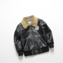 Winter new CUHK Children boy boy black plus suede warm fur collar leather jacket baseball clothes leather jacket autumn winter jacket