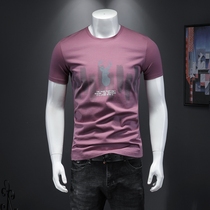 Mens summer silk cotton short-sleeved t-shirt 2021 new ice silk half-sleeve base shirt round neck slim half-sleeve trend