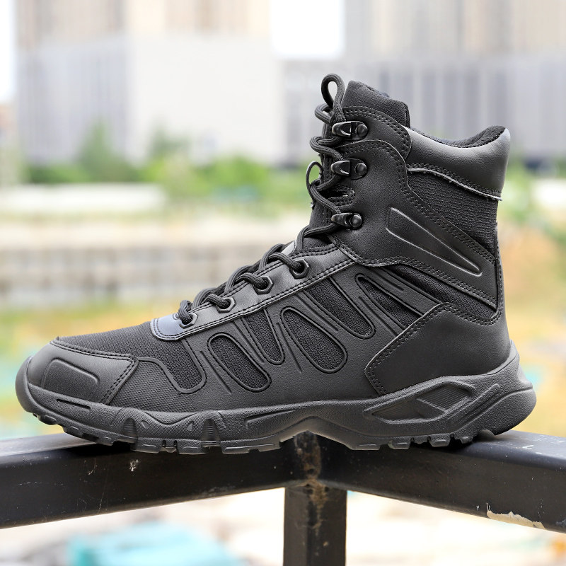 Outdoor new black anti-skid training combat boots mid-tube ultra-light shock-absorbing marine boots field boots hiking boots men's shoes