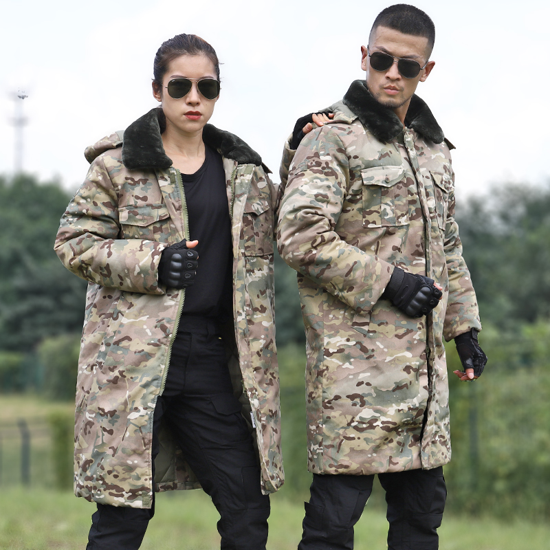 Lengthened winter camouflage training coat women's Northeast Army cotton coat men's thickened cold-proof warm cotton-padded jacket