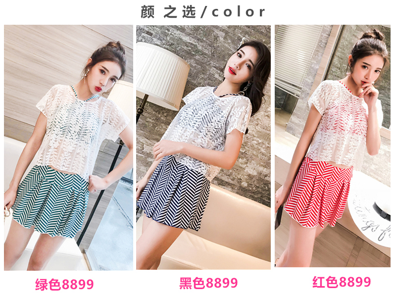 Áo tắm mùa xuân nóng bỏng nữ nhỏ ngực tập hợp chia ba mảnh bảo thủ nhỏ áo tươi kiểu váy boxer sinh viên 	đồ bơi 2 mảnh quần