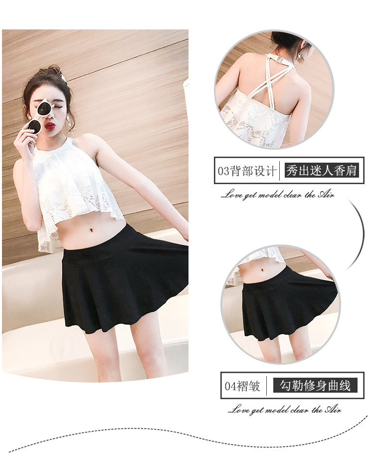Mới của Nhật Bản và Hàn Quốc áo tắm nữ ngực nhỏ tập hợp dễ thương nhỏ hương thơm chia bảo thủ loại váy bãi biển phẳng bơi ăn mặc bikini 2 mảnh màu đen	