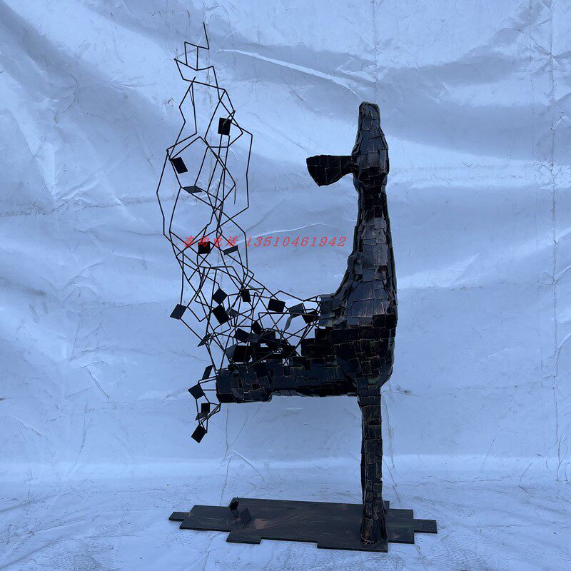 Stainless steel wrought iron minimalist creative animal sculpture hotel villa sales office hall metal square deer ornaments