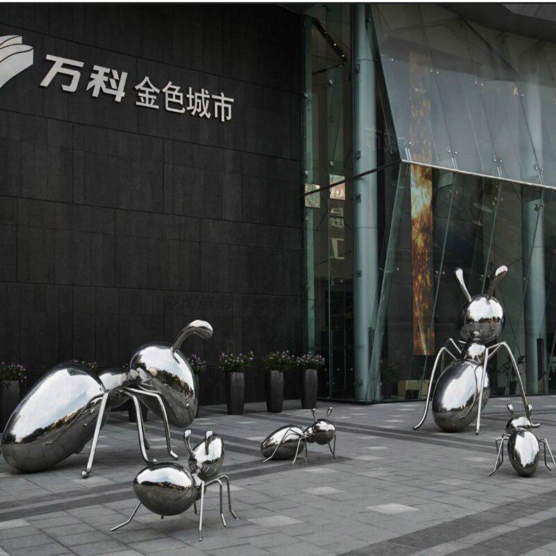 Stainless steel sculpture zoo landscape abstract metal ant sculpture city park property green fitting