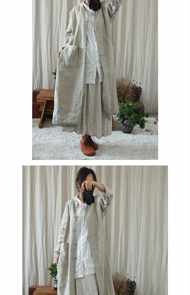 Bản gốc Trung Quốc Zen Zen Women Áo khoác dài lỏng lẻo Quạt dày văn học Áo cổ điển Áo gió - Trench Coat áo khoác dài nữ